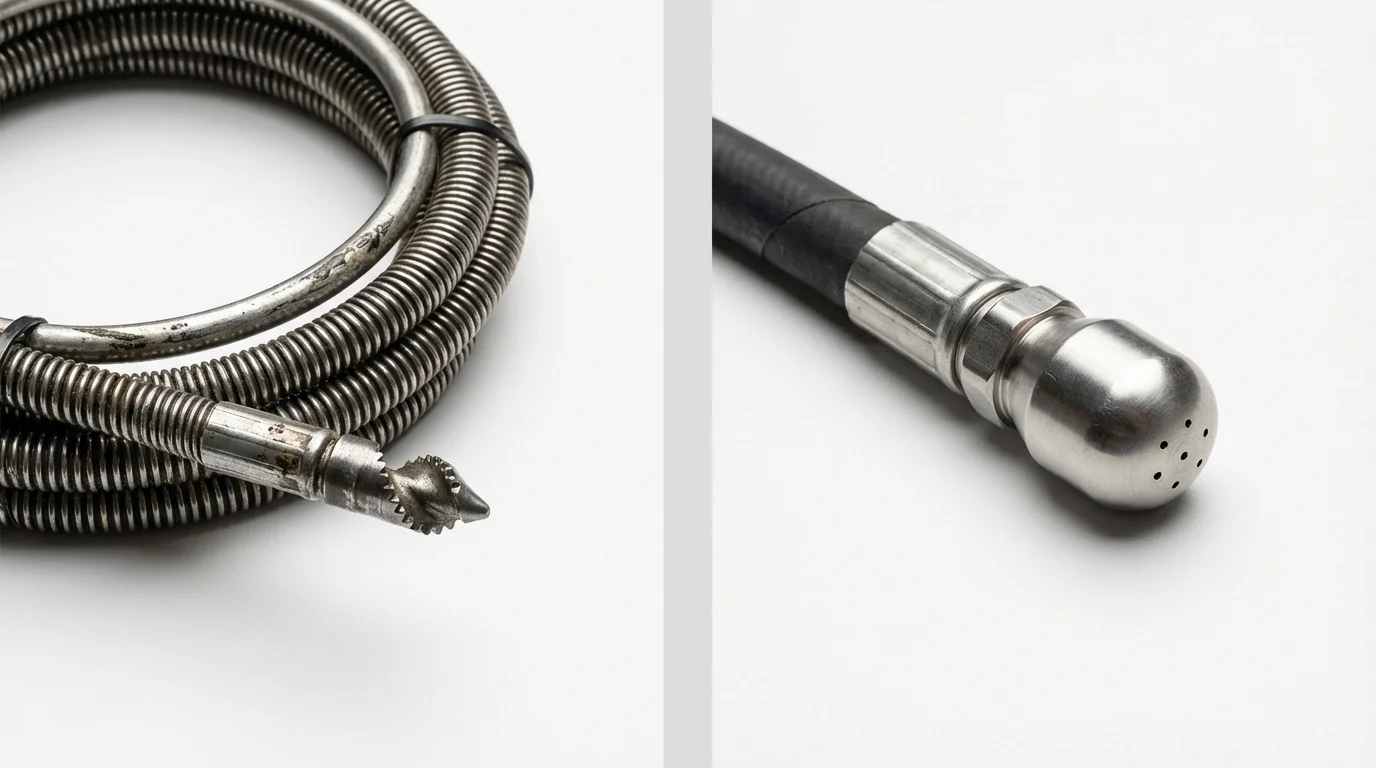 Drain snake cable and hydro jetting nozzle used for drain cleaning in Clifton, AZ