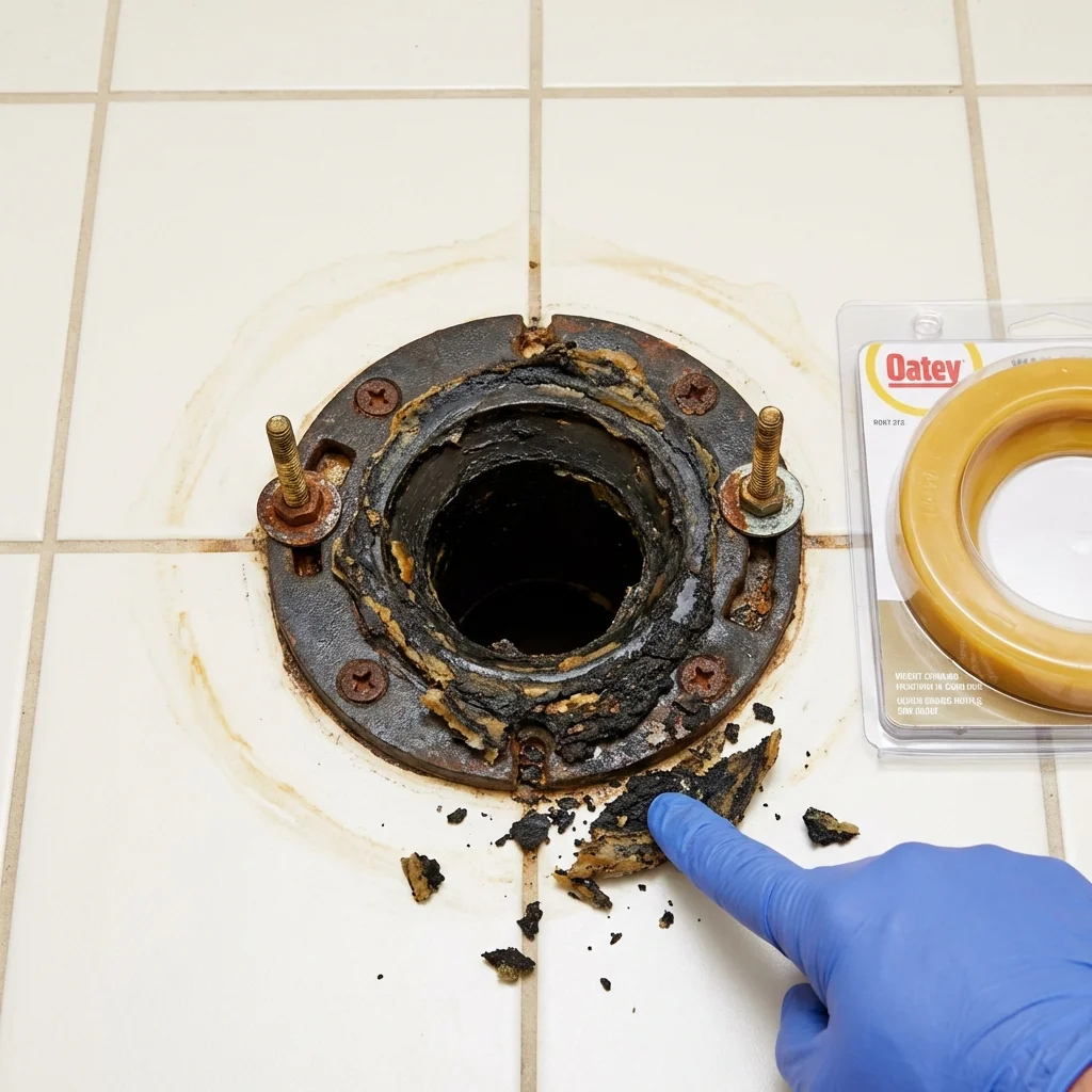 Failed wax ring showing water seepage at the base of a toilet in a Clifton, AZ home